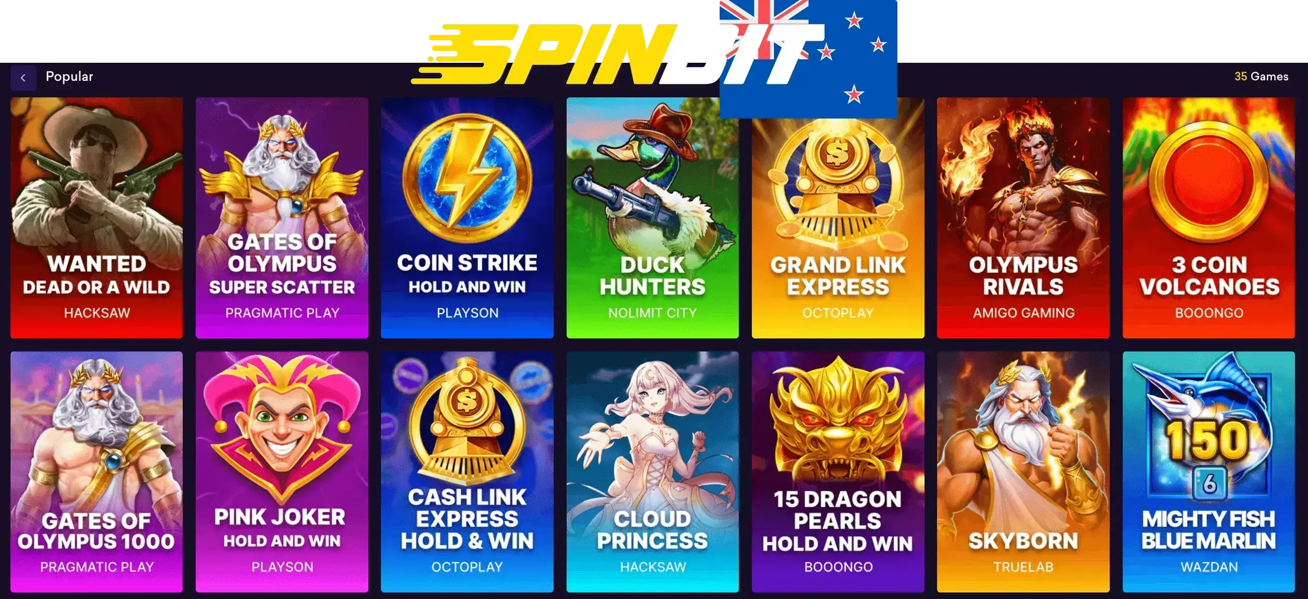SpinBet casino games and pokies selection